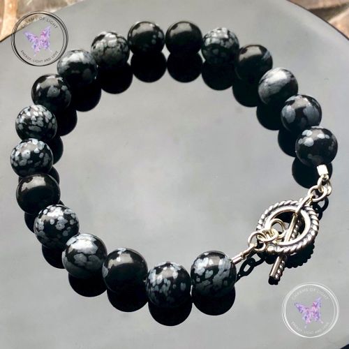 Snowflake Obsidian Healing Bracelet With Silver Toggle Clasp